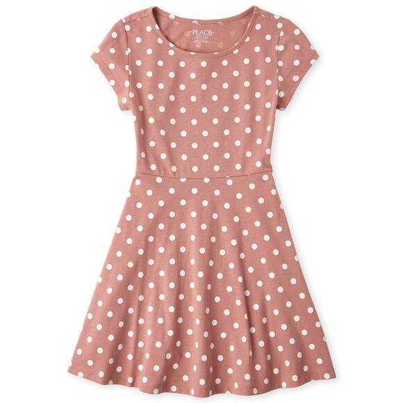 The Children's Place Girls Mauve Polka Dot Dress Youth Size Large 10/12 - Picture 1 of 7